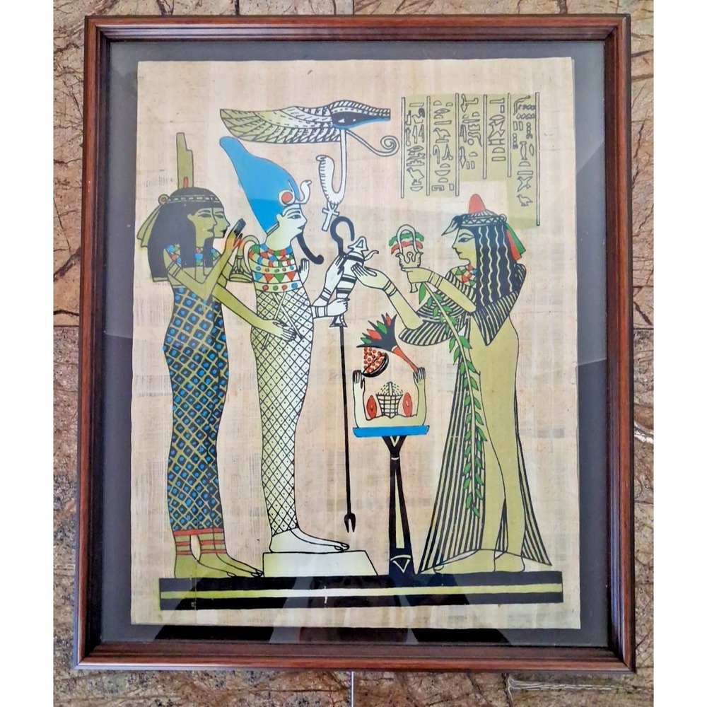 Vintage Egyptian Papyrus Painting- Isis and Osiris - 14x11"‎